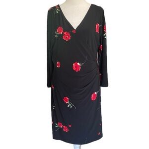 Lauren Ralph Lauren Red Rose Black Faux Wrap Dress